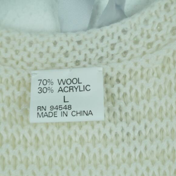 Womens Large Sweater Vest Sequin Wool Blend Boho Cottagecore Cream Grannycore - Picture 2 of 8